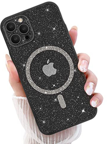 Newseego Custodia per iPhone 12 PRO Glitter Trasparente Ragazze Donne[Compatibile con MagSafe], Cover Magnetica Telefono Scintillante Antiurto Protezione Fotocamera Cover iPhone 12 PRO-Nero