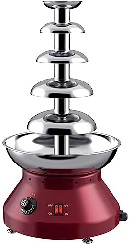 FURLOU 3L Stainless Steel Commercial Chocolate Fountain, 5 Tier Hot Chocolate Fondue Fountain Machine Stainless Steel Chocolate Melting Pot Big Capacity, for Party Wedding Buffet Restaurant red