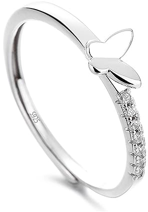 AIFUYUDM Silber Ringe für Frauen 925 Verstellbar Schmetterling Brilliant Ringe Frauen & Herren Verlobungsring Silberring Damen Individualisierung Party Ring für Damen Schmuck mit Geschenkbox