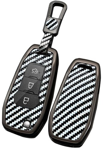 TECART Coque de clé de Voiture Compatible avec Ford Mondeo Ka Fiesta Focus Galaxy Mustang 5.0 GT Kuga Fusion Titanium S-Max MK2 MK7 Explorer Porte-clés de Voiture en métal 3 Boutons, A-argenté.,