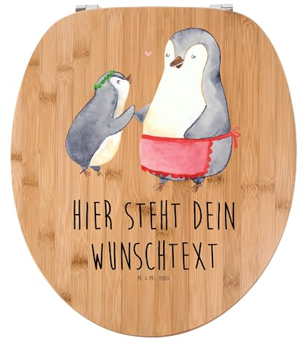 Mr. & Mrs. Panda Personalisierter WC Sitz Motiv Pinguin mit Kind - Personalisierte Geschenke, Muttertag, Mom, Mutti, Toilettensitz, Klobrille, Geschenk Mama, WC-Sitz, WC-Deckel, Vorbild, Klodeckel
