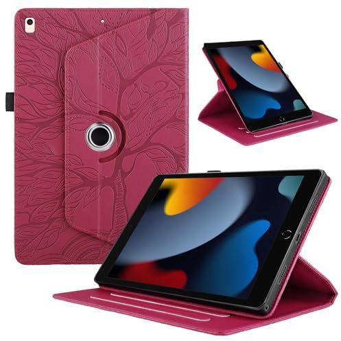 Coque pour iPad 10.2” 9ème Génération 2021 / 8ème Gén 2020 / 7ème Gén 2019, Etui Premium Cuir PU Rotatif à 360 Antichoc Degrés Flip Case Cover Fonction Support Housse - Rouge