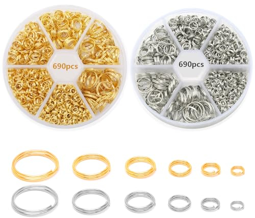 1380 Stück Schmuckherstellung Jump Ringe Gold Silber Sprung Ringe Schmuck Reparatur Ringe Metall Offene Ringe Schmuck für Halsketten Armband DIY Schmuckherstellung (4/5/6/8/10/12mm)