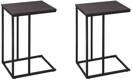 WOLTU Beistelltisch 2er Set, Kaffeetisch Couchtisch Sofatisch Nachttisch Betttisch Laptoptisch, Gestell aus Metall, Tischplatte aus MDF, 45x25x63,5cm(BxTxH), Dunkelbuche TSG17dc-2