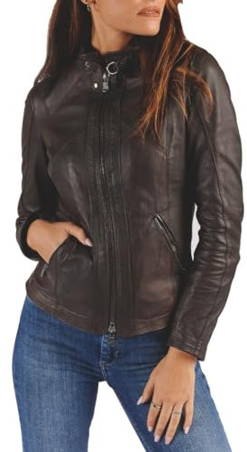 BARONE giubbotto pelle donna nera, giubbotto primaverile in vera pelle, giacca di pelle nera Made in Italy giacca moto donna SOFIA (IT, Testo, M, Regular, Regular, marrone)