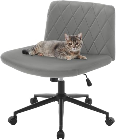 WOLTU Bürostuhl ohne Armlehnen, Schreibtischstuhl mit breiter Sitzfläche, Drehstuhl höhenverstellbar, ergonomischer Stuhl Schneidersitz, Lesesessel 150 kg belastbar, Samt, Dunkelgrau BS160dgr