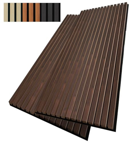 AMZDEPOT Lot de 2 panneaux acoustiques 3D à lattes en bois pour mur, 122,9 x 61 cm, panneaux acoustiques 3D pour décoration intérieure, plafond et décoration murale, noyer