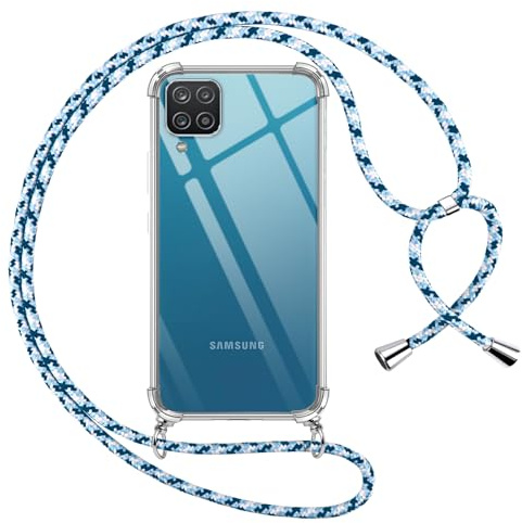 Pnakqil Handykette für Samsung Galaxy A12/M12/A12 Nacho Hülle mit Band, Transparent Weich Silikon mit Kordel Necklace Schnur Anti-Fall Bumper Schutzhülle Case Kompatibel mit Samsung A12 6.5, Blau