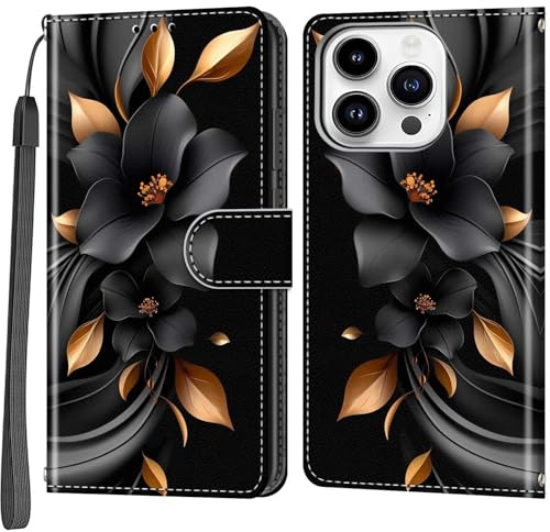 Salanheo Handyhülle für iPhone 14 Pro Hülle, Blätter und Blüten | Magnetische, Stoßfeste Faltbar Klapphülle, Standfunktion, Kartenfächern, Geldbeutel, PU Lederhülle, Handytasche