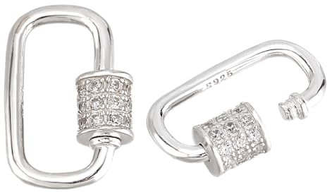 PH PandaHall 925 Sterling Silver Oval Screw Lock Charms 2pcs Carabiner Lock Clip Silver Cubic Rhinestones Screw Necklace Link Connector Snap Clip Hook Clasp for Bracelet Keychain Jewellery Making