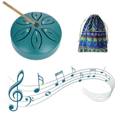 Mini Pan Drum Percussion, Zungentrommel Steel Tongue Drum 6 Töne Handpan Instrument Stahlzungentrommel Mini Pan Drum Percussion 3 Zoll Stahlzungen mit Schlägeln für Meditation Yoga (Grün)