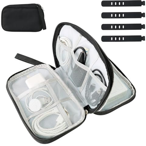 VINEST Waterproof Travel Cable Organiser Bag, Portable Electronics Travel Organizer, Double Layer Tech Pouch, Large Capacity Travel Organiser, Tech Bag Cable Case for USB Drive Power Bank