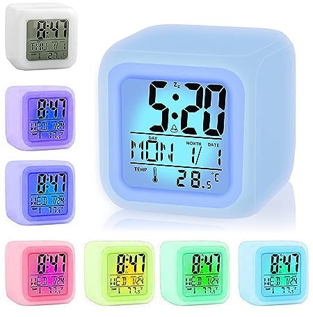 Digital Alarm Clock for Kids, Kids Alarm Clock Bedside with Snooze, Temperature, Calendar and Large LED Display, Battery Powered Travel Digital Alarm Clocks for Room Decor, Gift for Boys and Girls