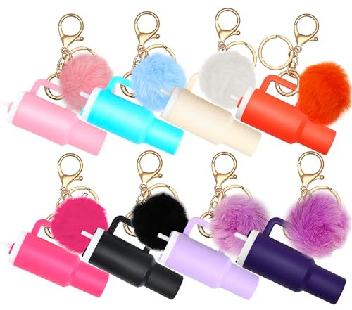 Pyotivol 8pcs or 12pcs Mini Tumbler Keychain for Stanley Cup Cute Chapstick Holder Key Chain Charms Backpack for Women Girls, Multi, XL