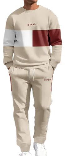 seiveini Trainingsanzug Herren Langarm Jogginganzug Sweatshirt mit Sporthosen Freizeitanzug Lang Tracksuit Herbst Frühling Zweiteiler Sport Outfit A Khaki XL
