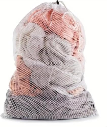 1 Pcs Drawstring Mesh Laundry Bag, Durable Laundry Net Washing Bag with Drawstring, 79x 68cm Extra Large Mesh Laundry Bag for Washing Machine Travel, Delicates, Bra, Toy Storage (WHITE)