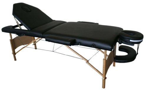 Mucola Massageliege Kosmetikliege 3 Zonen klappbar bis 250 kg Holz Schwarz