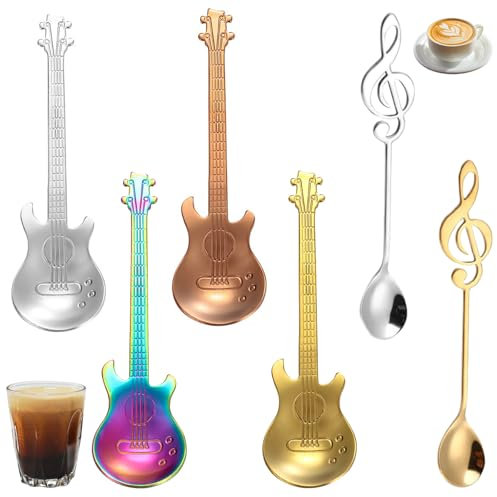 CATOR Gitarren-Kaffee-Teelöffel, 6 Stück, Edelstahl, Musik-Kaffee-Geschenke für Männer, niedliches Teelöffel-Set, Eiscreme/Dessert/Rühr-/Zuckerlöffel, Weihnachten, Geburtstag, Männergeschenke