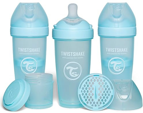 Twistshake 3x Pro Double Biberon Anti-colique avec Récipient à lait en Poudre et Mélangeur - 330 ml | Mamelon en Silicone à Débit Rapide | Sans BPA | Convient aux Bébés à Partir de 4 Mois | Bleu