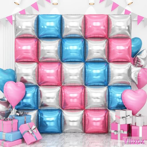 Palloncini quadrati a doppia faccia rosa, blu e argento, 48,3 cm, in lamina cromata, kit per compleanno, baby shower, fidanzamento, addio al nubilato, anniversario, feste di sfondo, decorazioni