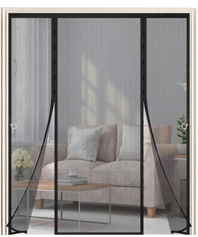 Zanzariera Magnetica Porta,Doppia Apertura Laterale,Tenda Zanzariera Porta Finestra 150x205cm,Tenda Calamita Zanzariere,Si Chiude da Sola,Ideale per Porte da Balcone,Cantine,Terrazze,Nero