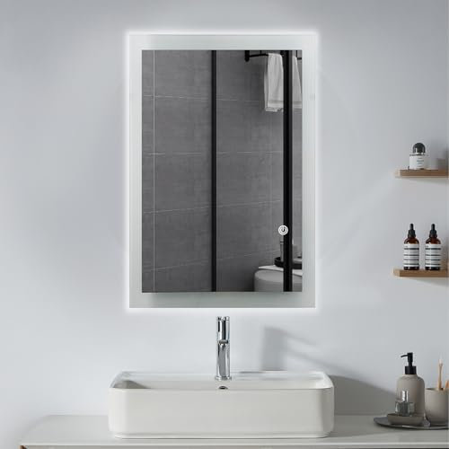 AllRight Badspiegel mit Beleuchtung 100x60cm | Dimmbarer LED Spiegel mit 3 Lichtfarben | IP54 Wassergeschützt | Touch-Steuerung | Wandspiegel für Badezimmer | Horizontale/Vertikale Montage