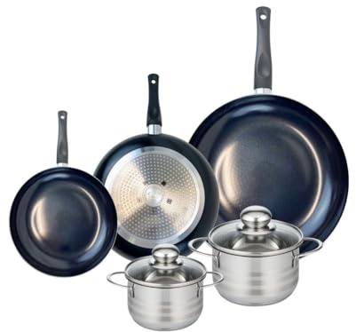 ELO 9744350 Kochgeschirr-Set, 5-teilig, 3 Bratpfannen 20, 24 und 32 cm, 2 Kochtöpfe 14 und 16 cm Elo Prima glänzend, Edelstahl, Induktion