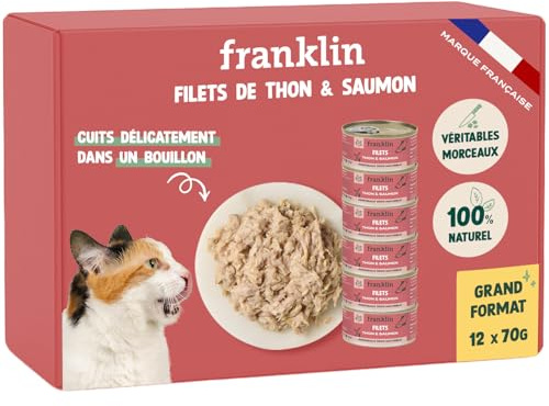 FRANKLIN – Nourriture Humide pour Chat – Filet Thon et Saumon – Lot 12 x70g