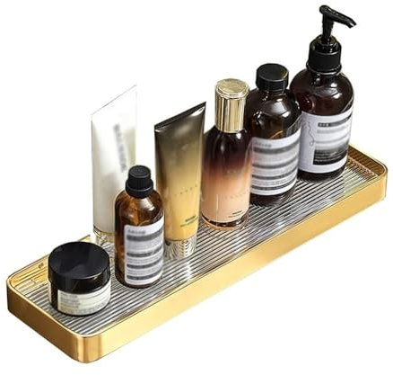 Étagère de douche Étagère de douche en or brossé, étagères de salle de bain en aluminium à fixation murale, étagères de rangement décoratives flottantes sans perçage for salle de bain, cuisine, salon