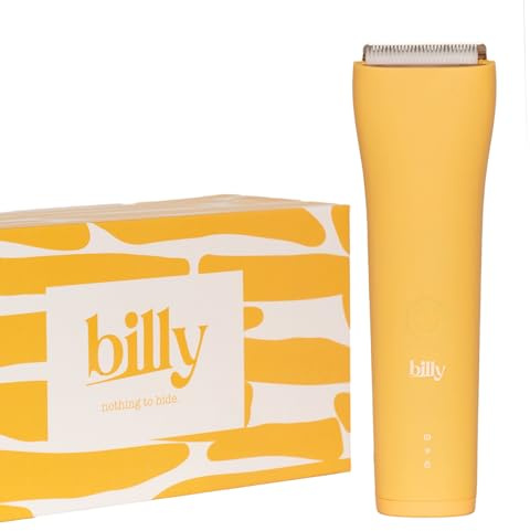 billy - LA tondeuse Intime Anti-Coupure Zones Sensibles et Intimes Homme/Femme - Lame Céramique Anti Coupure - Waterproof - 5 Hauteurs (0,3,6,9,12mm) - LED Intégrée - USB-C - Poils pubiens (Jaune)