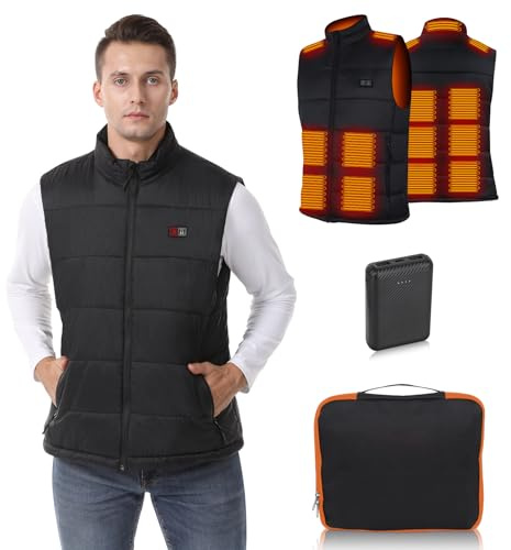 Glifetoy Heated Gilet For Men, 15 Heating Zones Heated Vest Men With Battery, Heated Jackets for Men with 12000mAh Power Bank, Heated Body Warmer Mens for Skiing Hiking