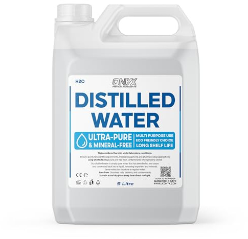 ONYX Distilled Water 5L - 100% Ultra Pure Water - For Labs, Irons, Humidifiers, Cleaning, Engines and more - Distilled in UK 5 Litre (5000ml)