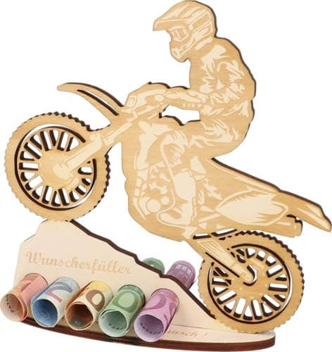 XL Geldgeschenk aus Holz Motorrad|Geschenkidee|Gutscheinverpackung|witziges Geschenk|Geldgeschenk für Frauen und Männer (Motocross Herzlichen Glückwunsch)