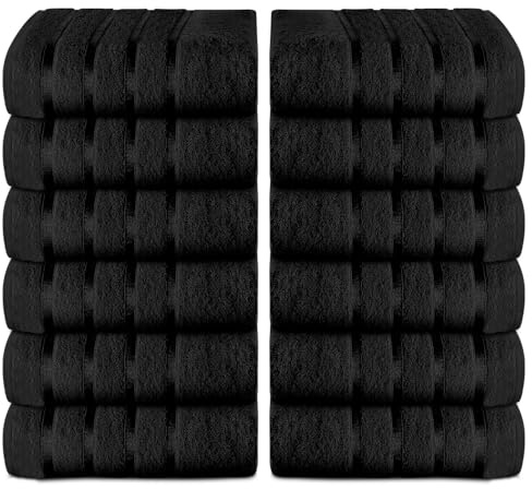 GC GAVENO CAVAILIA Premium Face Towel Set 12 Pcs - 100% Ringspun Egyptian Cotton Wash Cloths - Highly Absorbent and Quick Dry (30X30 cm) - 500 GSM Fingertip Towels - Easycare & Durable - Black