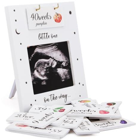 DICOSMETIC 1Pc Sonogram Bilderrahmen Ultraschall Bilderrahmen Mit 17 Stück Countdown Wochen Weiß Eleganter Holz Bleibehalter Für Schwangerschaftsankündigung Baby Shower Geschenk Kinderzimmer Dekor