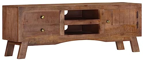 ULUYYUC TV Schrank aus Mangoholz 110x30x40 cm mit Schubladen und Regalen Robustes TV Möbel für Wohnzimmer