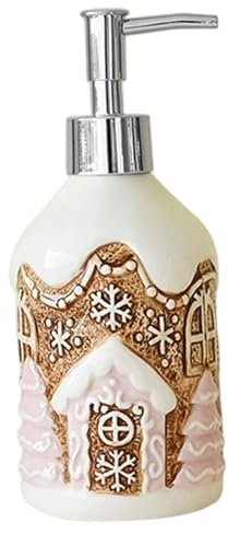 Weihnachtsseife -Spender 350 ml Keramik Lebkuchen Haus Handseife Spender Nachfüllelotionflasche mit Pumpe für Lotion, Körperwäsche, Pumpenflasche, Badezimmer