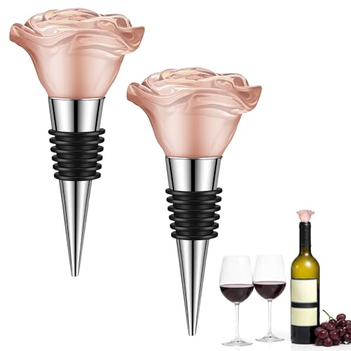 Elegaperma 2pcs Wine Stoppers, Rose Crystal Bottle Stopper for Keeping Wine Fresh & Decoration for Home Wedding Favors Wines Lovers Gift,Pink