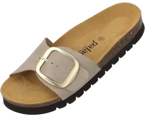 Palado Pantoletten Damen Malta MGS MP Premium Leather - elegante Sandalen Made in Spain - Hausschuhe mit Kork-Fußbett - bequeme Sommerschuhe