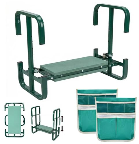 RURIZHONGTIAN Gartenhocker Kniebank Klappbar, Höhenverstellbare Kniehocker 60x52x27cm, Kniebank mit Aufstehhilfe, Werkzeugtasche, Eva Schaummatte, für Gartenarbeit, Angeln, Camping