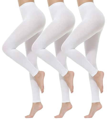 Sahunfri Lot de 3 paires de collants sans pieds pour femmes, 80 deniers, opaques, extensibles, parfaits pour le ballet et la danse, blanc, L-XL