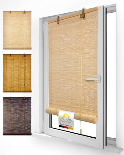 Sol Royal Bambusrollo Ohne Bohren 130 breit – Sichtschutz Rollo mit Klemmfix & Kindersicherung – Raffrollo Bambus Jalousien Innen Natur 130x160 cm – Holzrollo Innen & Außen für Fenster und Türen – B86
