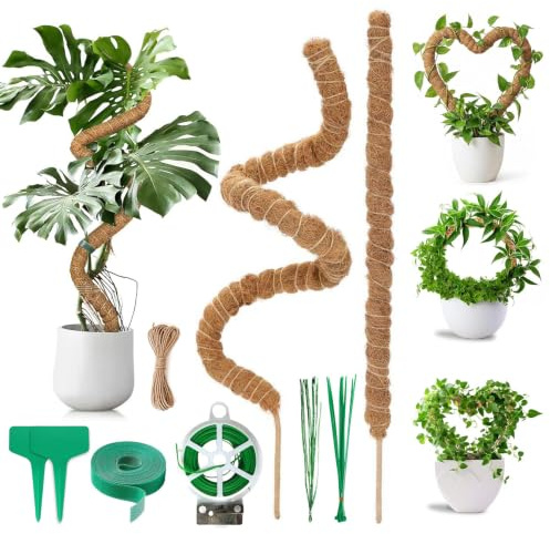 SCBOY 2 Unidades tutores para Plantas 120 cm Flexible Tutor Monstera Fabricado con Fibra de Coco Tutor Plantas con Accesorios Apto para Plantas de Interior