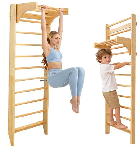 Generico Spalliera Svedese in Legno,Spalliera Palestra Scalas da Interno,da Parete,Portata 100 kg,Attrezzi Palestra Casa,Parete Arrampicata per Bambinis e Adulti (A-[220x80cm])