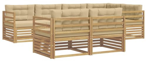 vidaXL Outdoor-Sofagarnitur mit Kissen 7 pcs Weiß und Beige Polyester, Garten Sofa, modernes Wohnzimmer, Robustes Möbel, Terrasse, Bequeme Lounge-Ecke