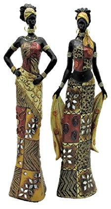 Zierfigur Afrikanerin, buntes Kleid, 2er Set, Deko-Figur