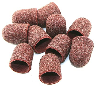 10 Grobe Schleifkappen 16 mm für Kunststoffmandrell sowie Stahlmandrell | Schleif-Kappen Aufsätze zur Fußpflege und Hornhautentfernung mit grober Körnung aus langlebigen Schleifmaterial