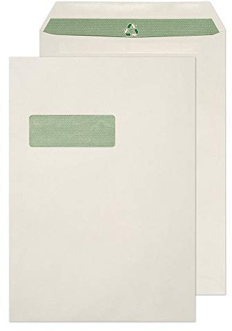 Blake Environmental - FSC Recycled Envelopes C4 Window (324 x 229 mm) - Pack of 250 - Eco Biodegradeable 90GSM - Self Seal Natural White Window Envelopes - Stationery & Business Supplies (RE3759)