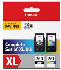 Canon PG-260 XL / CLI-261 XL Genuine Ink Value Pack (2 Cartridges), Compatible with TS5320, TR7020