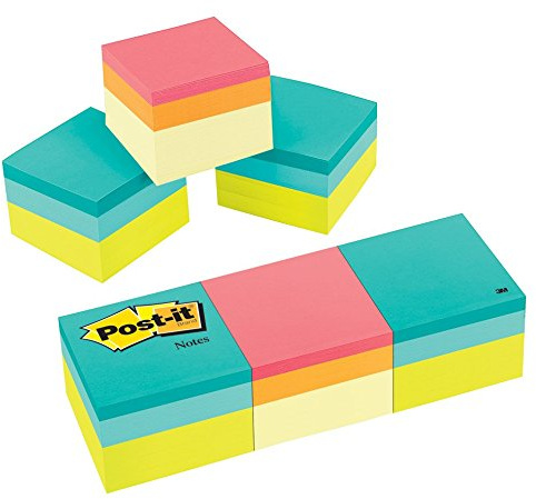Post-it 20513PK Mini Cubes, 2 x 2, Canary Yellow/Green Wave, 400-Sheet, 3/Pack